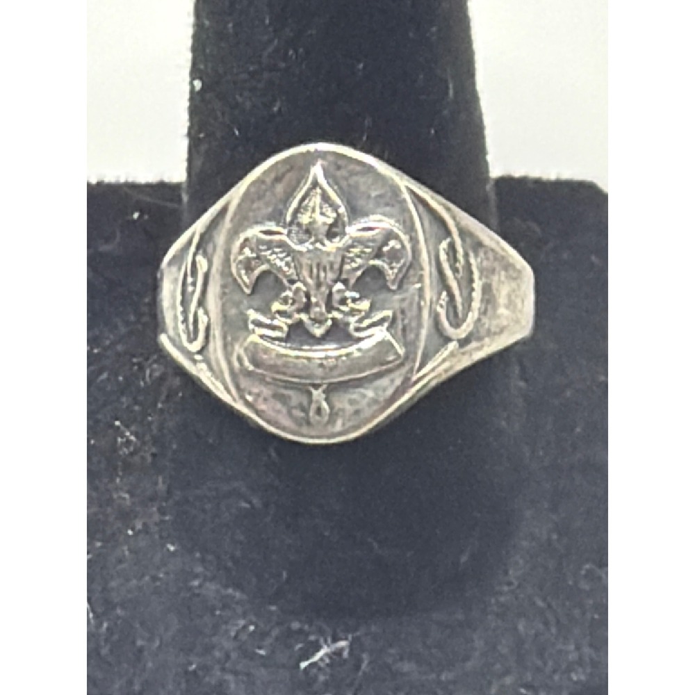 Vintage Boy Scouts of America Sterling Silver Signet Ring Size 7.75 BSA Emblem